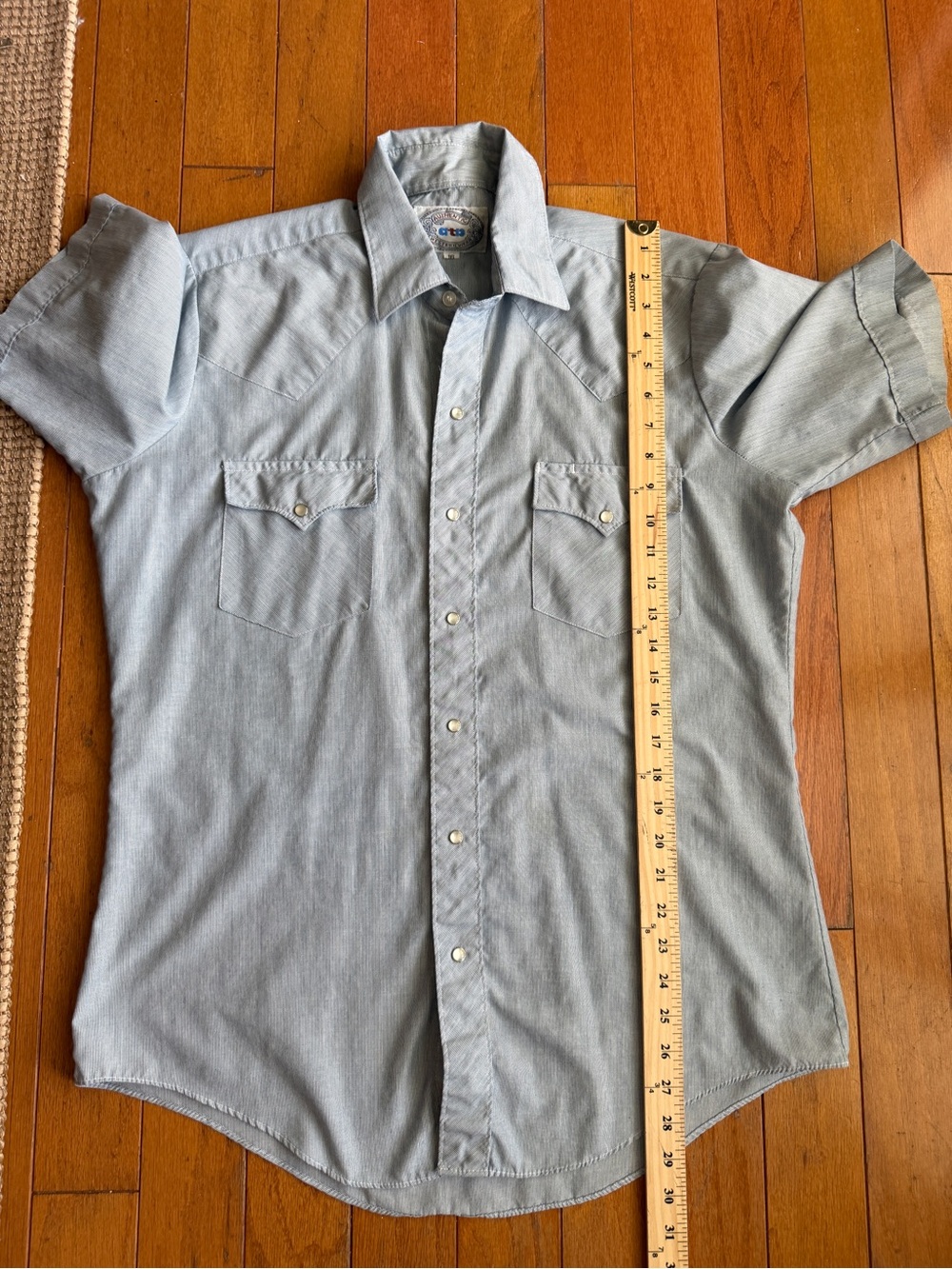 Vntg Authentic ata Western Wear Pearl Snap Short Sleeve Shirt Men’s Large Blue - Picture 6 of 7
